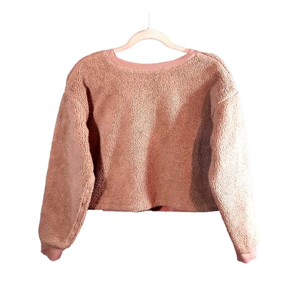 Sundown by Splendid Ashley Cropped Drop Shoulder Teddy Fleece Pullover Women's S - Picture 5 of 7
